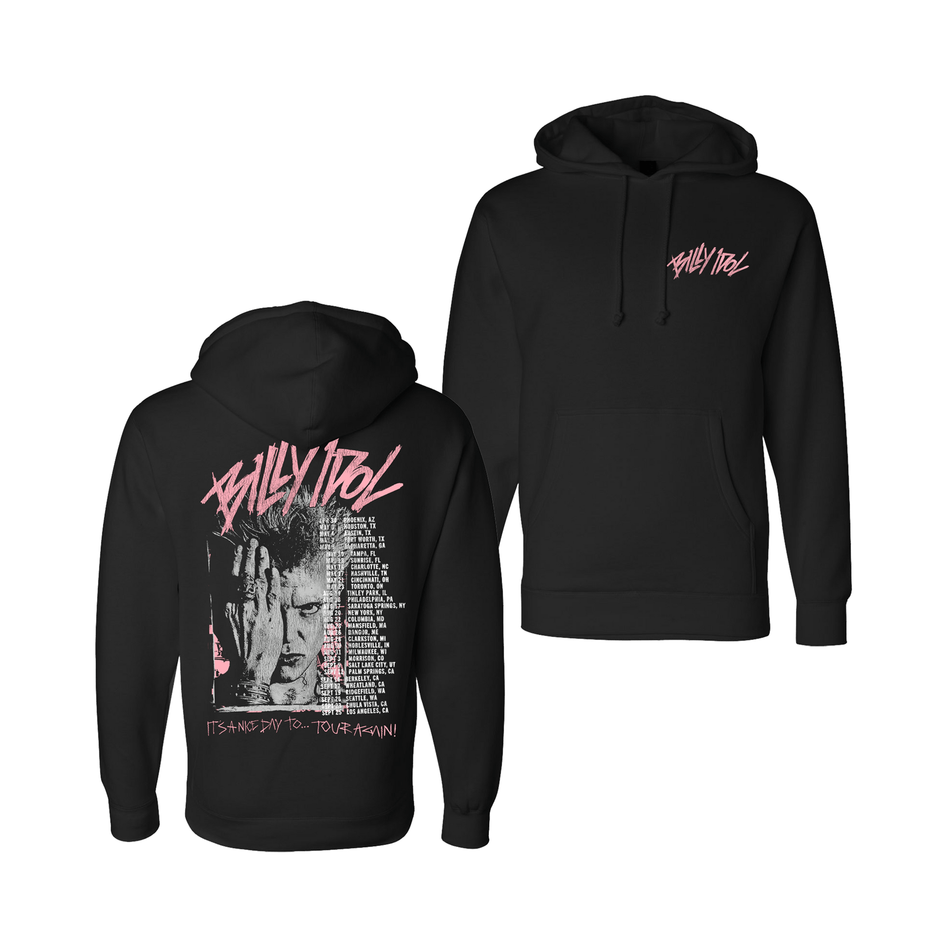 Billy Idol - Pink Scratch Billy 2025 NA Tour Black Hoodie